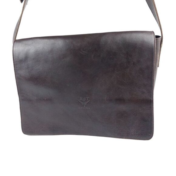 RIFT AFRICA Genuine Leather Crossbody Messenger Bag Laptop Computer Dark Brown - Picture 4 of 14